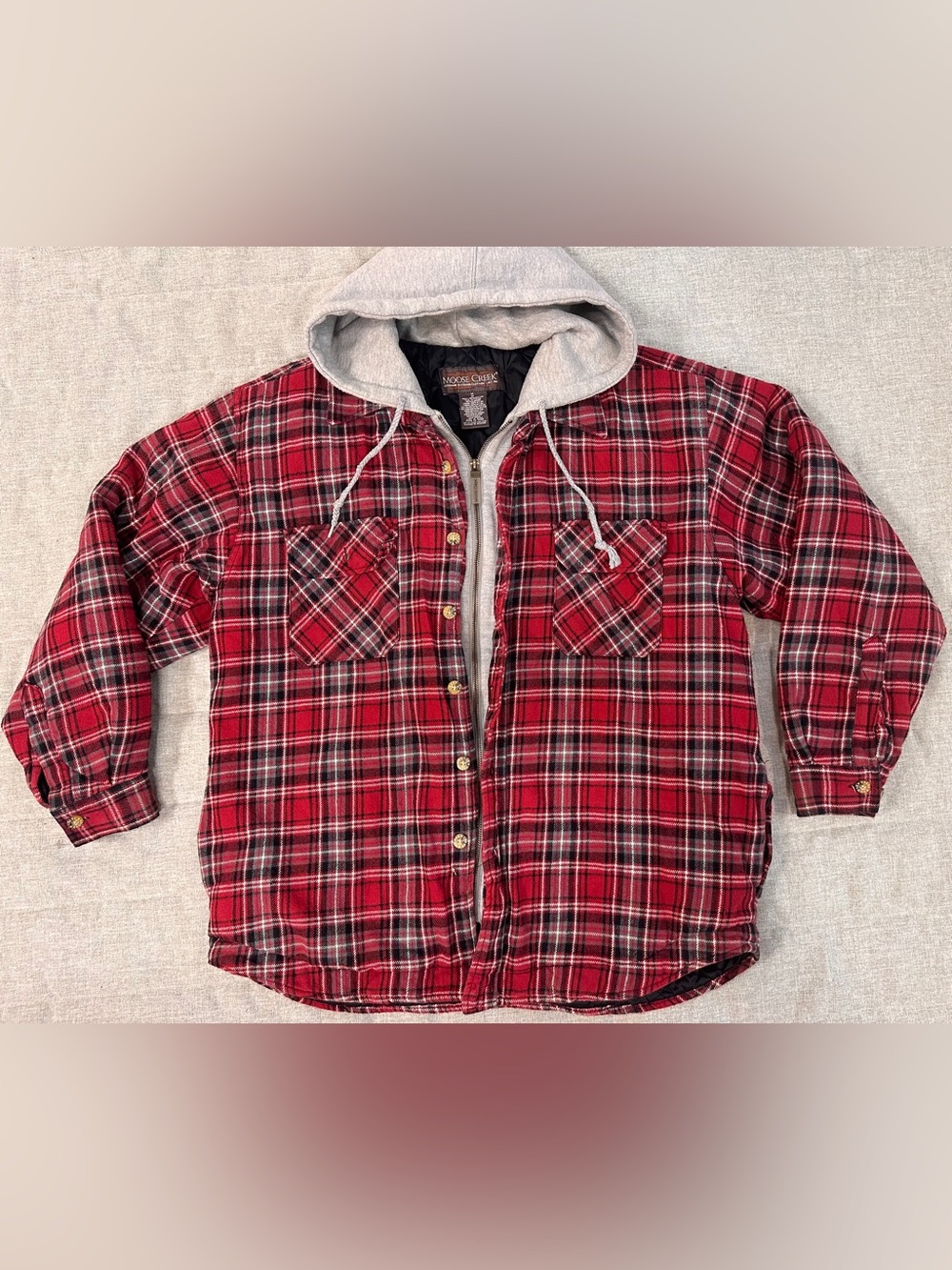 Moose Creek  Long Sleeve Quilted Flannel Red and Black Plaid Jacket Men’s Size M